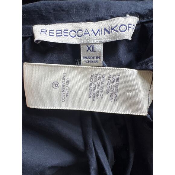 Rebecca Minkoff Off the Shoulder navy Embroidered smocked Peasant Top Boho XL - Picture 12 of 16
